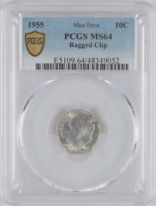 1955 U.S. 10¢ - Roosevelt Silver Dime - PCGS MS64 (Ragged Clip)