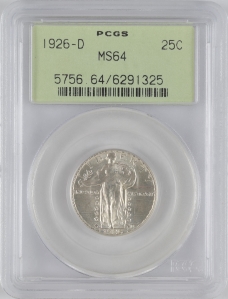 1926-D U.S. 25¢ - Standing Liberty Silver Quarter - PCGS MS64