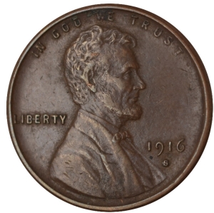 1916-S U.S. 1¢ - Lincoln Wheat Cent - AU