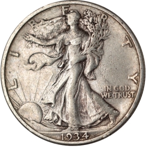 1934-S U.S. 50¢ - Walking Liberty Silver Half Dollar - VF+