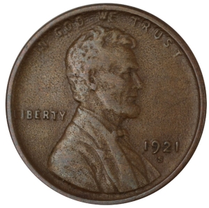 1921-S U.S. 1¢ - Lincoln Wheat Cent - EF