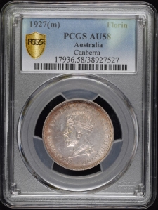 1927-M Australia 1 Florin - Opening of Parliament - PCGS AU58 (Silver)
