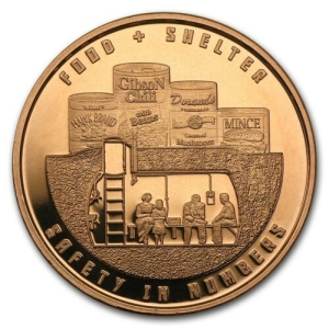 1 oz Copper Round - Food and Shelter - 20 Count Roll