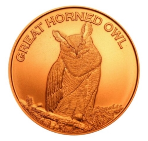 1 oz Copper Round - Great Horned Owl - 20 Count Roll