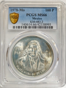 1978-Mo Mexico 100 Pesos - Jose Maria Morelos - PCGS MS66 (Silver)