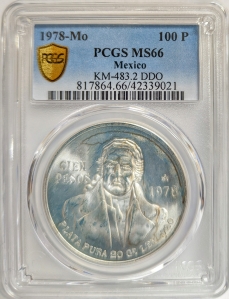 1978-Mo Mexico 100 Pesos - Jose Maria Morelos - PCGS MS66 (DDO; Silver)