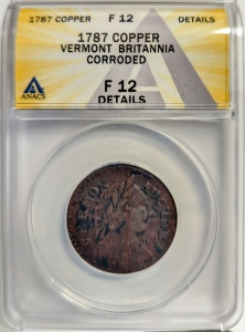 1787 Vermont Colonial - George III & Britannia - ANACS F12 (Details; Bust Right)