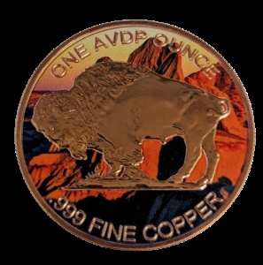 1oz Copper round - Buffalo - Colorized Reverse Proof (20 Count Roll)