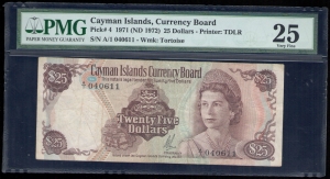 1971 Cayman Islands $25 - Currency Board - PMG VF25