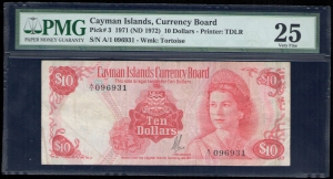 1971 Cayman Islands $10 - Currency Board - PMG VF25