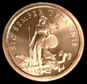 1 oz Copper Round - Sic Semper Tyrannis - 20 Count Roll