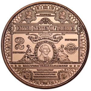 1 oz Copper Round - $2 Washington Note