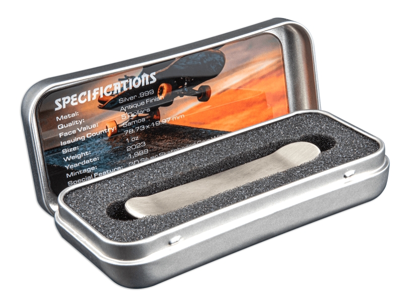 2023 Samoa $5 - 3D Skateboard Iron With Trucks & Wheels- 1oz Silver (Antiqued)